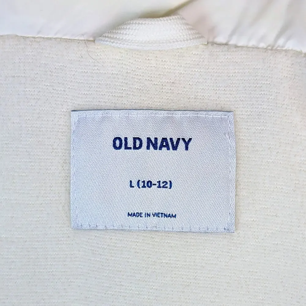Old Navy Frost Free Puffer Vest Girls Large Cream Full Zip Classic Preppy Cozy